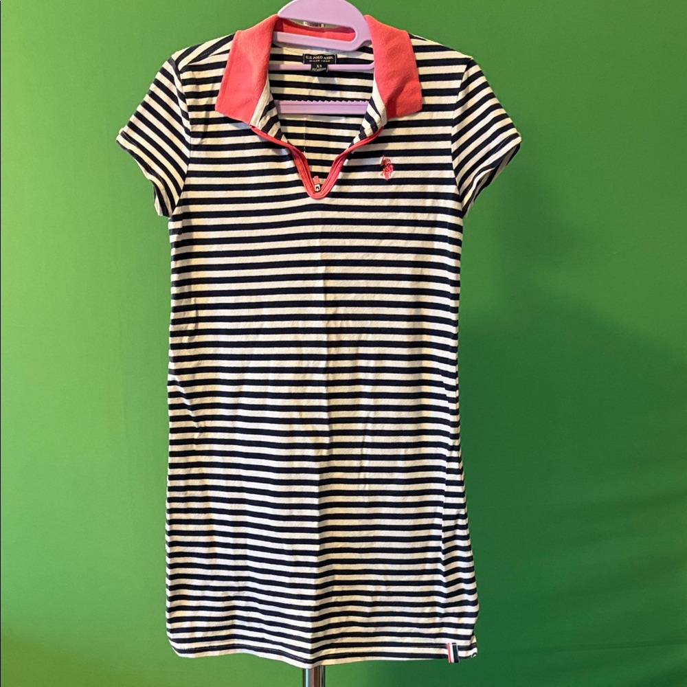 U.S. Polo Assn. Black and White Striped Dress with Red Accents